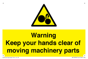 Warning - Keep your hands clear of moving machinery parts